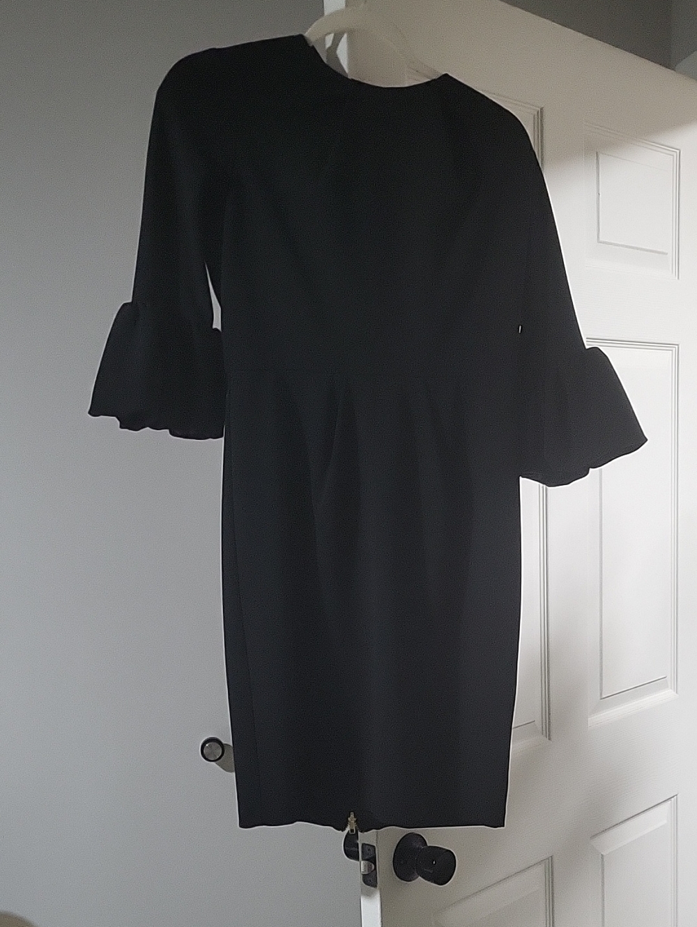 Betsy & Adam Black Knee-Length Dress with Ruffle Sleeves